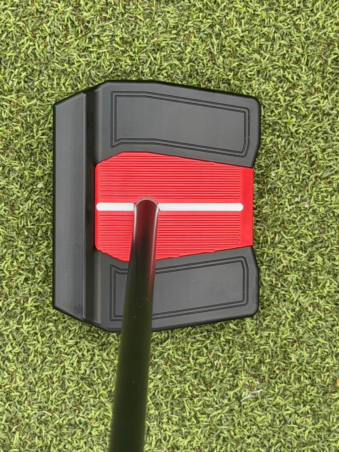 T Squared T Zero putter top view at address, white sightline over the red insert